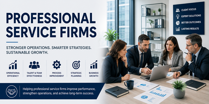 Professional service firms industry consulting focused on operational efficiency, team effectiveness, process improvement, strategic planning, business growth, and organizational performance.