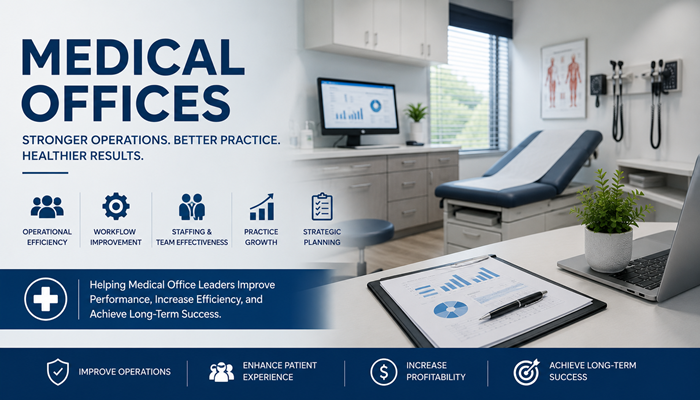 Medical offices industry consulting focused on operational efficiency, workflow improvement, staffing effectiveness, practice growth, organizational performance, and strategic planning.