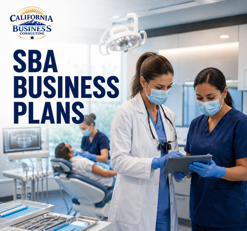 Healthcare professionals reviewing business planning and financial information for SBA loan applications in a medical practice setting.