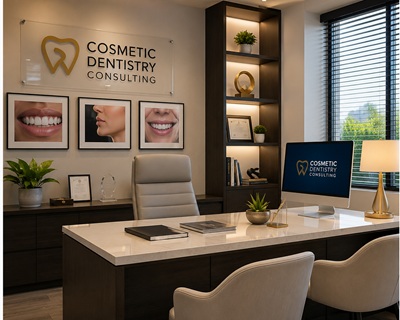 Cosmetic dentistry practice office representing business consulting, financial analysis, operations, and growth strategy